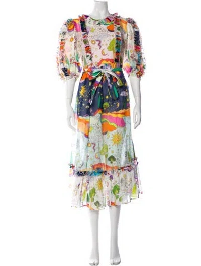 Pre-owned Celia B Floral Print Midi Length Dress In White