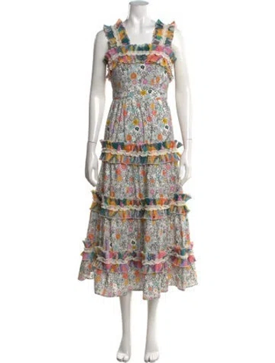 Pre-owned Celia B Floral Print Midi Length Dress In White
