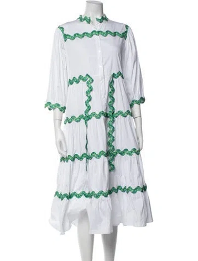 Pre-owned Celia B Floral Print Midi Length Dress In White