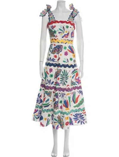 Pre-owned Celia B Floral Print Midi Length Dress In White