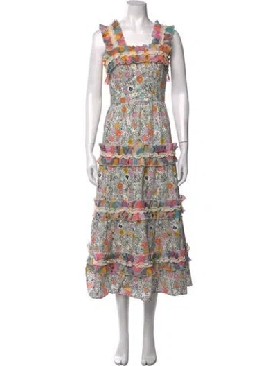 Pre-owned Celia B Floral Print Midi Length Dress In White