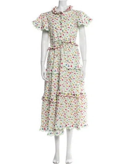 Pre-owned Celia B Floral Print Midi Length Dress In White