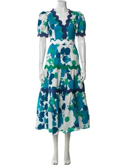 Pre-owned Celia B Floral Print Midi Length Dress In White