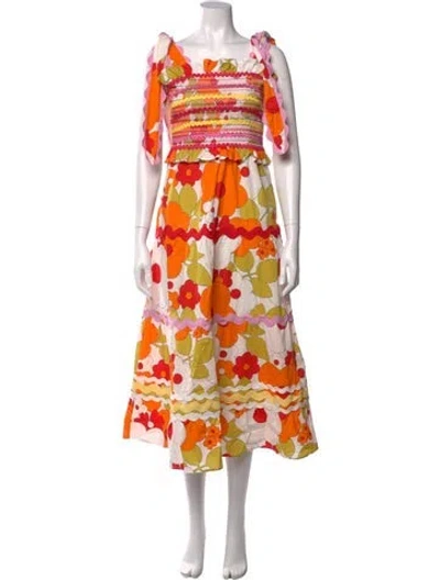 Pre-owned Celia B Floral Print Midi Length Dress In Yellow