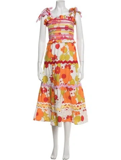 Pre-owned Celia B Floral Print Midi Length Dress In Yellow
