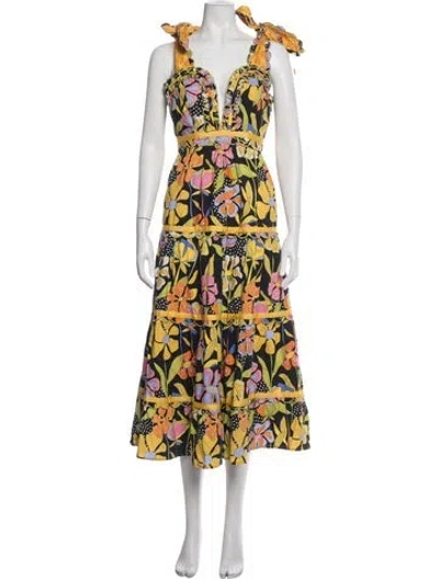 Pre-owned Celia B Floral Print Midi Length Dress In Yellow