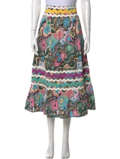 Pre-owned Celia B Floral Print Midi Length Skirt In Green