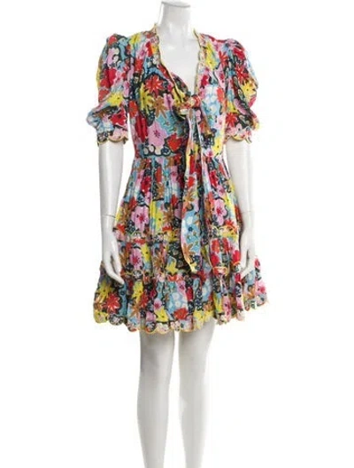 Pre-owned Celia B Floral Print Mini Dress In Blue