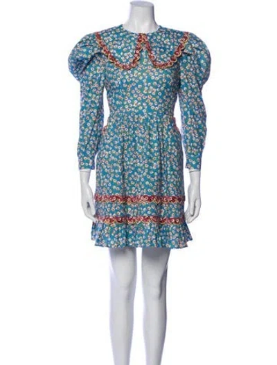 Pre-owned Celia B Floral Print Mini Dress In Blue
