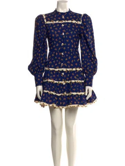 Pre-owned Celia B Floral Print Mini Dress In Blue