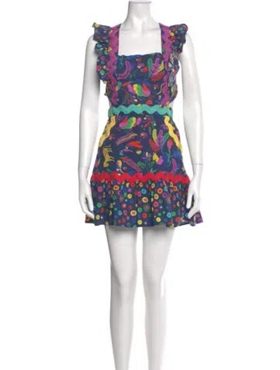 Pre-owned Celia B Floral Print Mini Dress In Blue