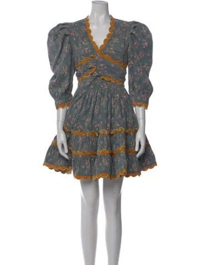 Pre-owned Celia B Floral Print Mini Dress In Blue