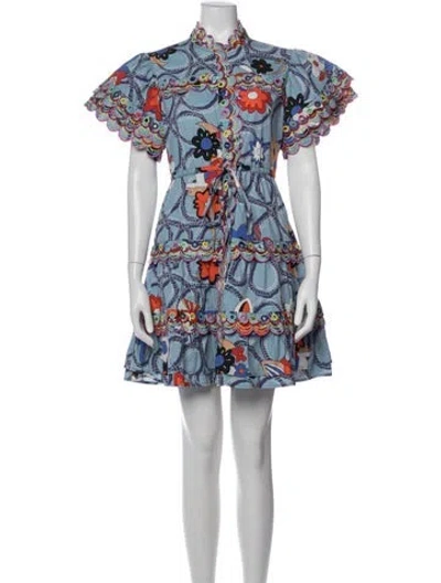 Pre-owned Celia B Floral Print Mini Dress In Blue