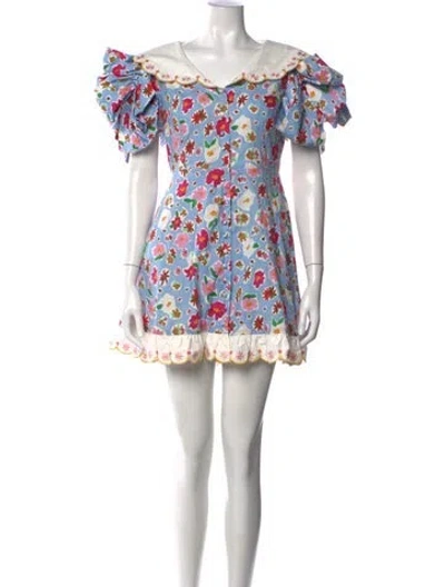 Pre-owned Celia B Floral Print Mini Dress In Blue