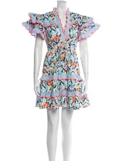 Pre-owned Celia B Floral Print Mini Dress In Blue