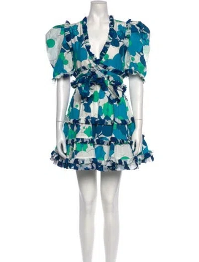 Pre-owned Celia B Floral Print Mini Dress In Blue