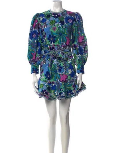 Pre-owned Celia B Floral Print Mini Dress In Blue
