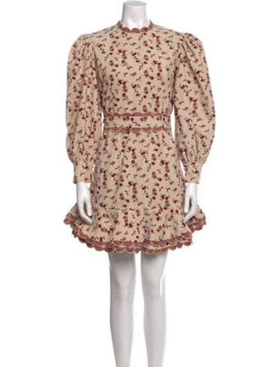 Pre-owned Celia B Floral Print Mini Dress In Neutral