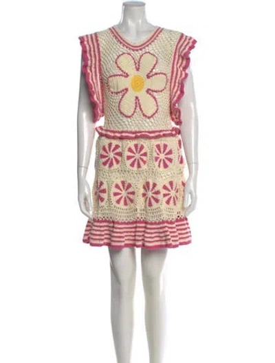 Pre-owned Celia B Floral Print Mini Dress In Neutral