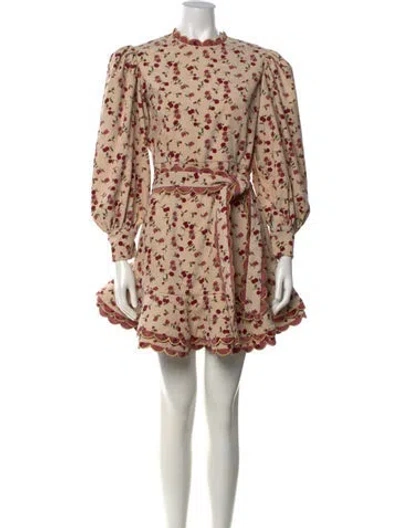 Pre-owned Celia B Floral Print Mini Dress In Neutrals