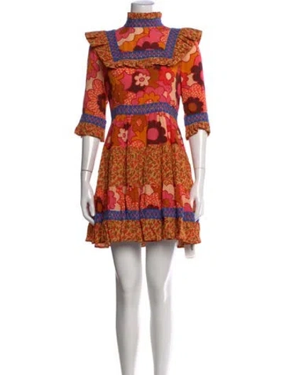 Pre-owned Celia B Floral Print Mini Dress In Neutrals