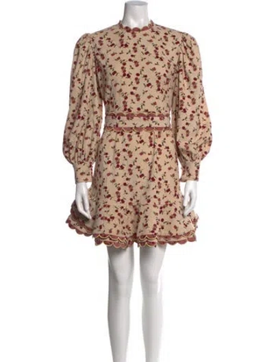 Pre-owned Celia B Floral Print Mini Dress In Neutrals