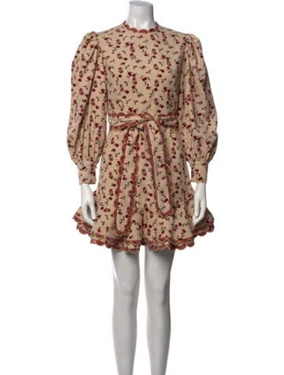 Pre-owned Celia B Floral Print Mini Dress In Neutrals