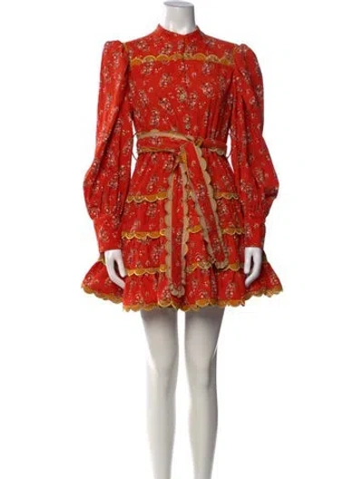 Pre-owned Celia B Floral Print Mini Dress In Orange