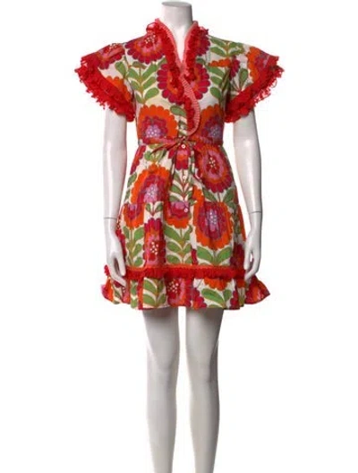 Pre-owned Celia B Floral Print Mini Dress In Red/white