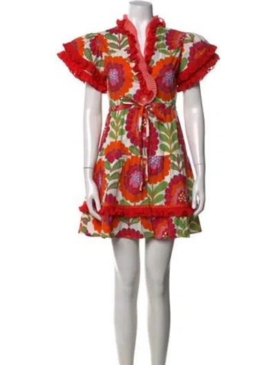 Pre-owned Celia B Floral Print Mini Dress In Red/white