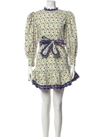 Pre-owned Celia B Floral Print Mini Dress In White