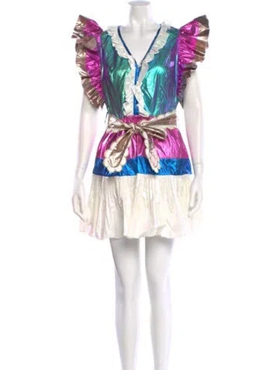 Pre-owned Celia B Floral Print Mini Dress In White
