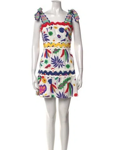 Pre-owned Celia B Floral Print Mini Dress In White