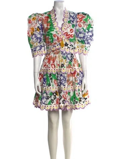 Pre-owned Celia B Floral Print Mini Dress In White
