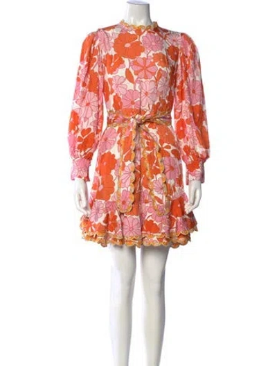 Pre-owned Celia B Floral Print Mini Dress In White