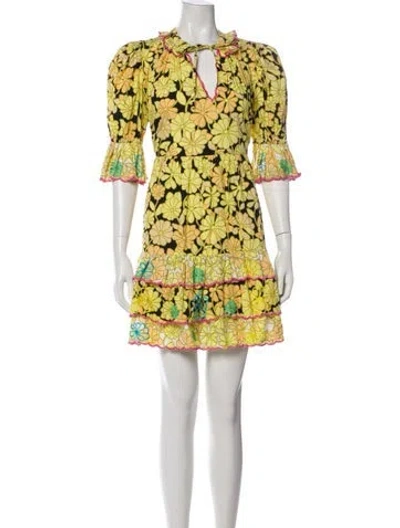Pre-owned Celia B Floral Print Mini Dress In Yellow