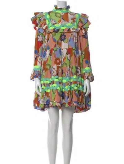Pre-owned Celia B Floral Print Mini Dress In Yellow