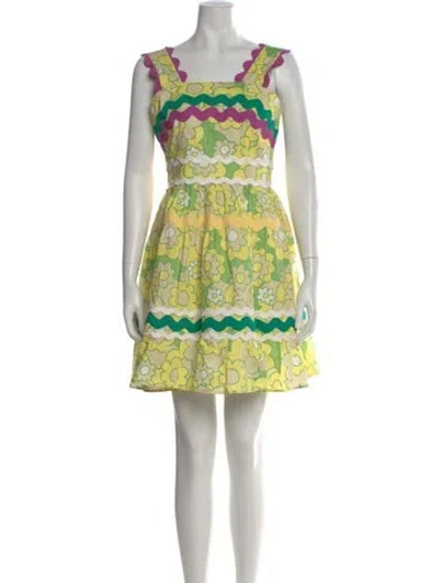 Pre-owned Celia B Floral Print Mini Dress In Yellow