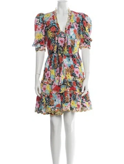 Pre-owned Celia B Floral Print Mini Dress In Yellow