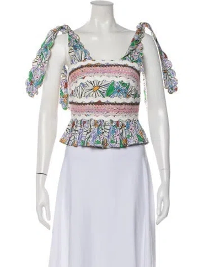 Pre-owned Celia B Floral Print Square Neckline Top In White