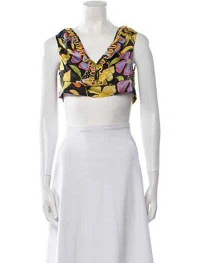 Pre-owned Celia B Floral Print V-neck Crop Top In Pink