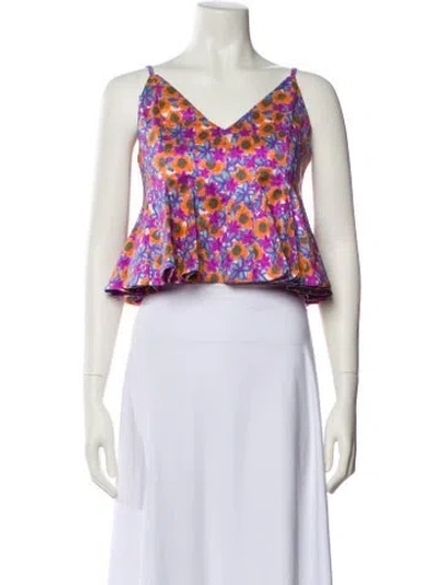 Pre-owned Celia B Floral Print V-neck Crop Top In Yellow