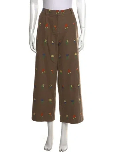 Pre-owned Celia B Floral Print Wide Leg Pants In Brown