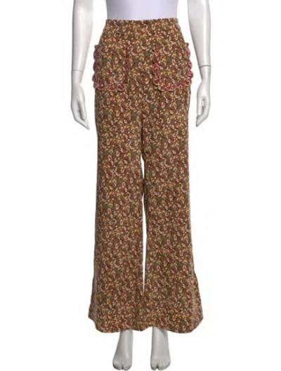 Pre-owned Celia B Floral Print Wide Leg Pants W/ Tags In Neutral