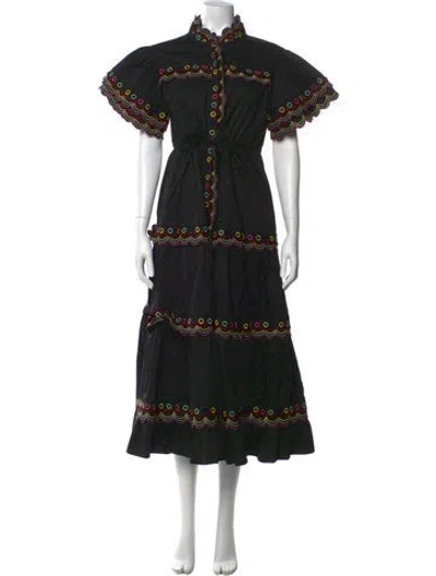 Pre-owned Celia B Graphic Print Long Dress In Black