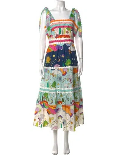 Pre-owned Celia B Graphic Print Long Dress In Blue