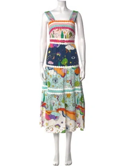 Pre-owned Celia B Graphic Print Long Dress In Blue