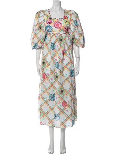 Pre-owned Celia B Graphic Print Long Dress In Pink/white/yellow