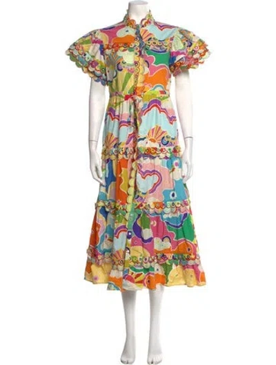 Pre-owned Celia B Graphic Print Long Dress In Yellow