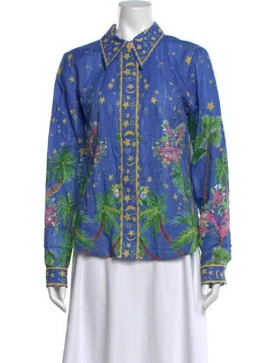 Pre-owned Celia B Graphic Print Long Sleeve Top In Blue